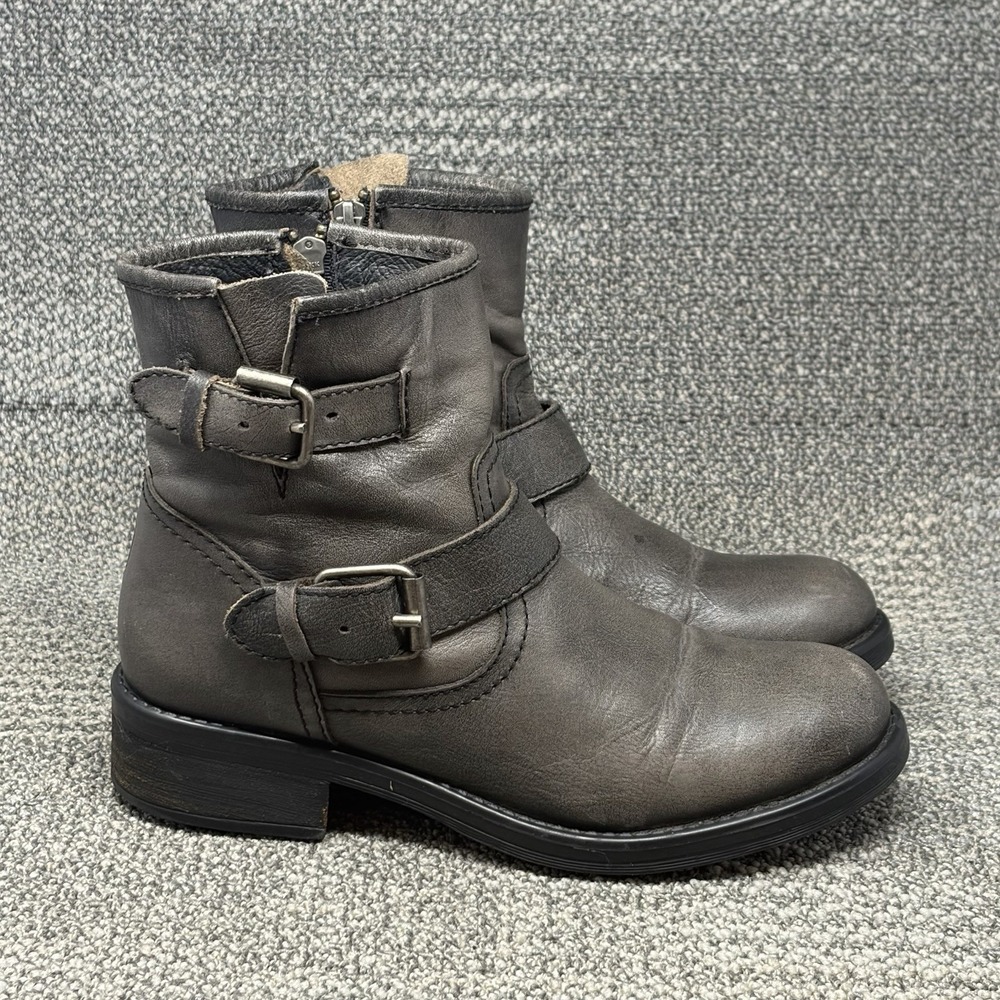 Steve Madden Damiannn Engineer Boots Brown Leather Buckle Zip Womens Size 9